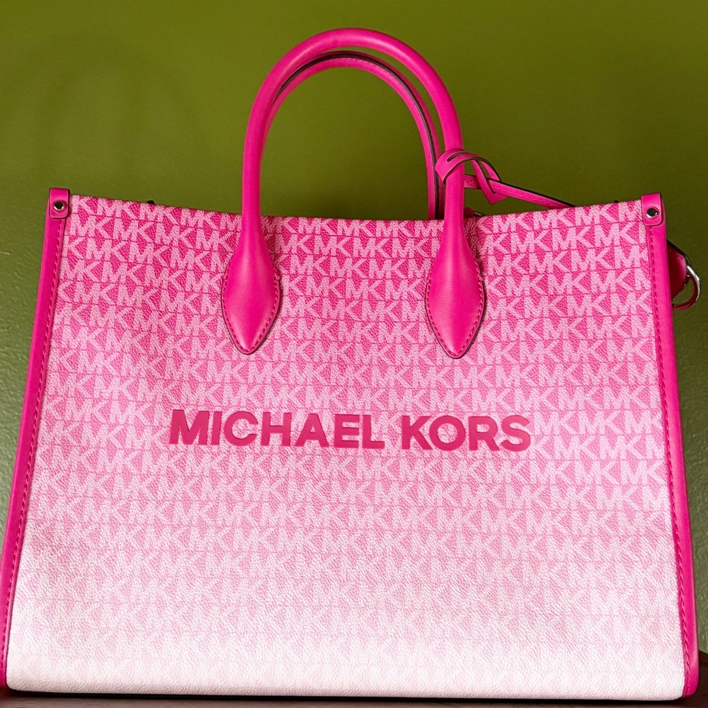 . Michael Kors Pink Ombré Medium Mirella Dragonfruit EW Crossbody Tote Bag - Picture 8 of 14